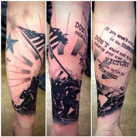 David Mushaney - Trash Polka Style Military Half Sleeve Tattoo